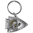 Native American Chief on Arrowhead Metal Key Chain with Enameled Details